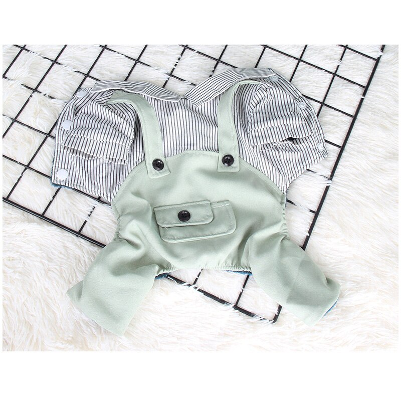 Dog Clothes for Small Dogs for Autumn and Winter Four Feet with Velvet Striped Suspers Pet Clothing Fresh Preppy Style