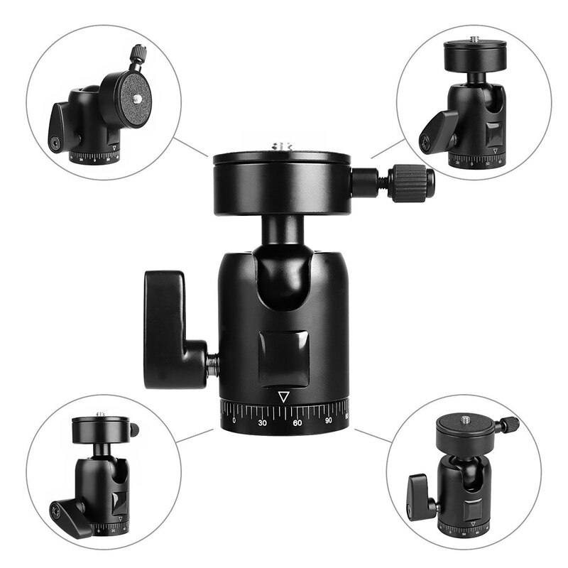 360-Degree Rotating Heavy Duty Aluminum Camera Tripod Ball Head Ballhead with 1/4 Inch Round Quick Release Plate