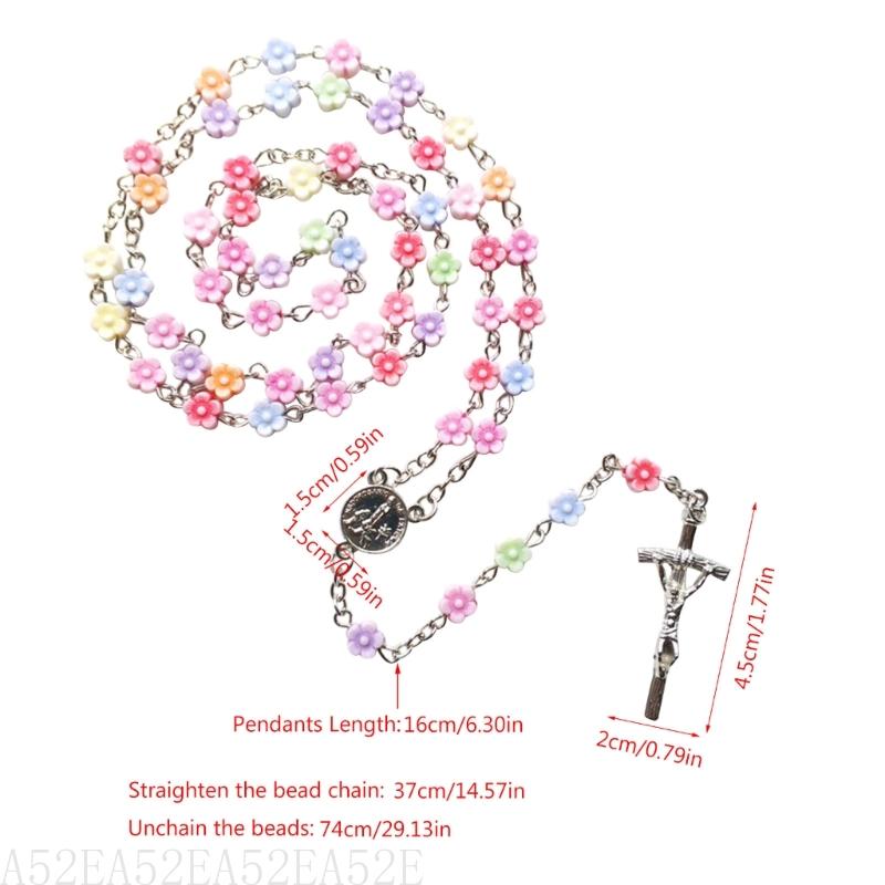 A52E katholieke kralen rozenkrans ketting bloem kralen Kruis hanger ketting sieraden cadeau
