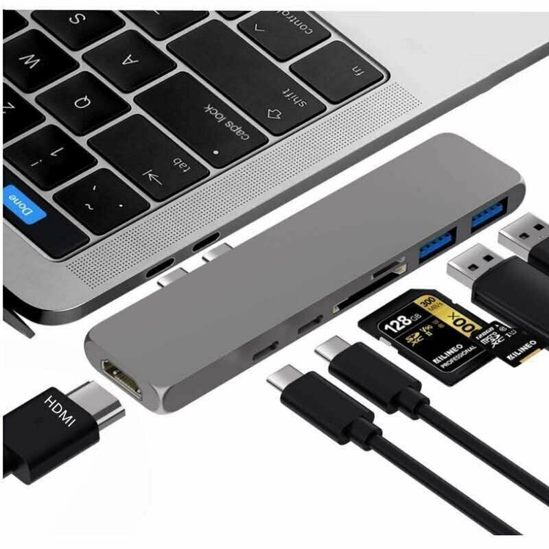 USB C To HDMI Hub 7 In 1 Docking Station with 2 Port Type C 2port USB3.0 TF SD Card Reader for MacBook Pro Dell Lenovo Laptop