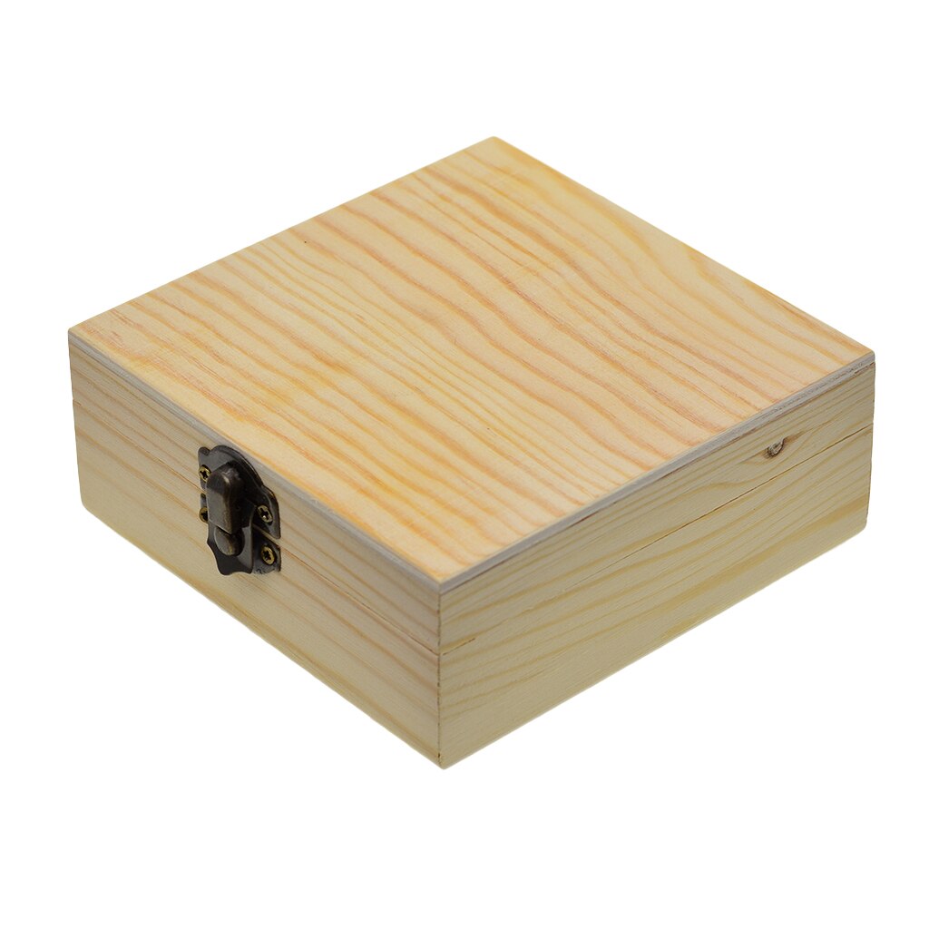 Square Unpainted Wooden Jewelry Box Plain Unfinished Wood Trinket Box Case Container with Lid 12x12x5cm