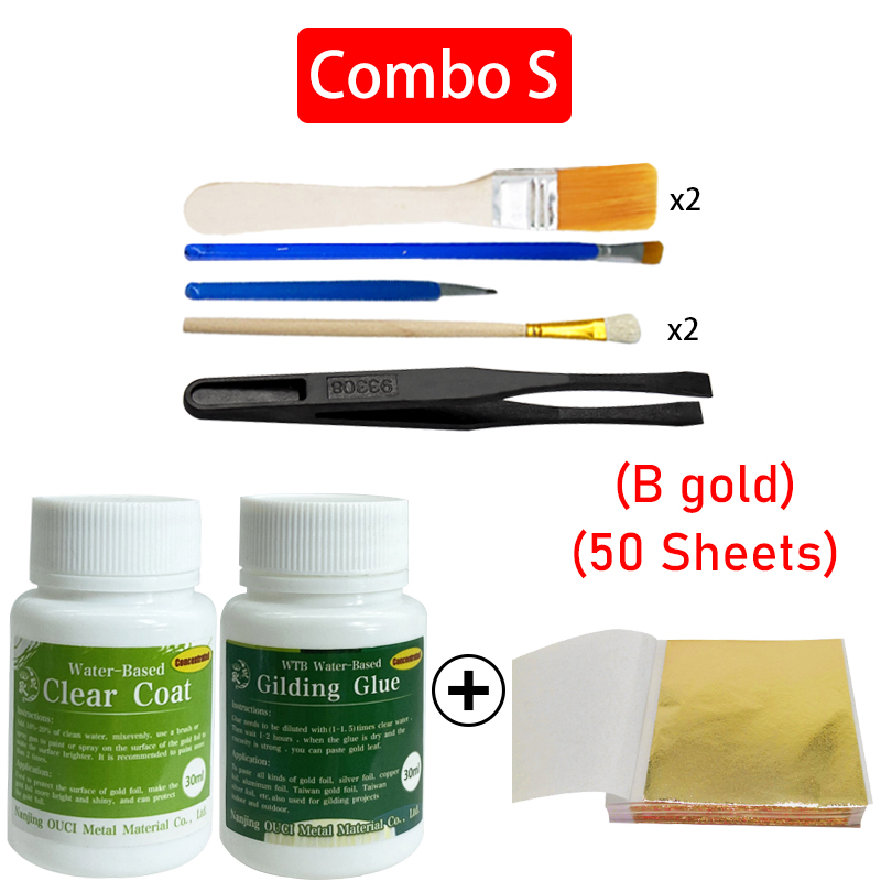 Vergoldungskleber, Goldfolienblätter für Kunsthandwerk, Papierpulver, Blattgold, konzentrierter Kleber auf Wasserbasis, Mangel und Goldfolien-Toolkit: Fleckige