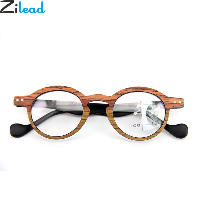 Zilead Retro Hout Kleine Ronde Frame Dual Leesbril Multifocale Clear Lens Presbyope Bril Lenzenvloeistof oculos gafas Unisex