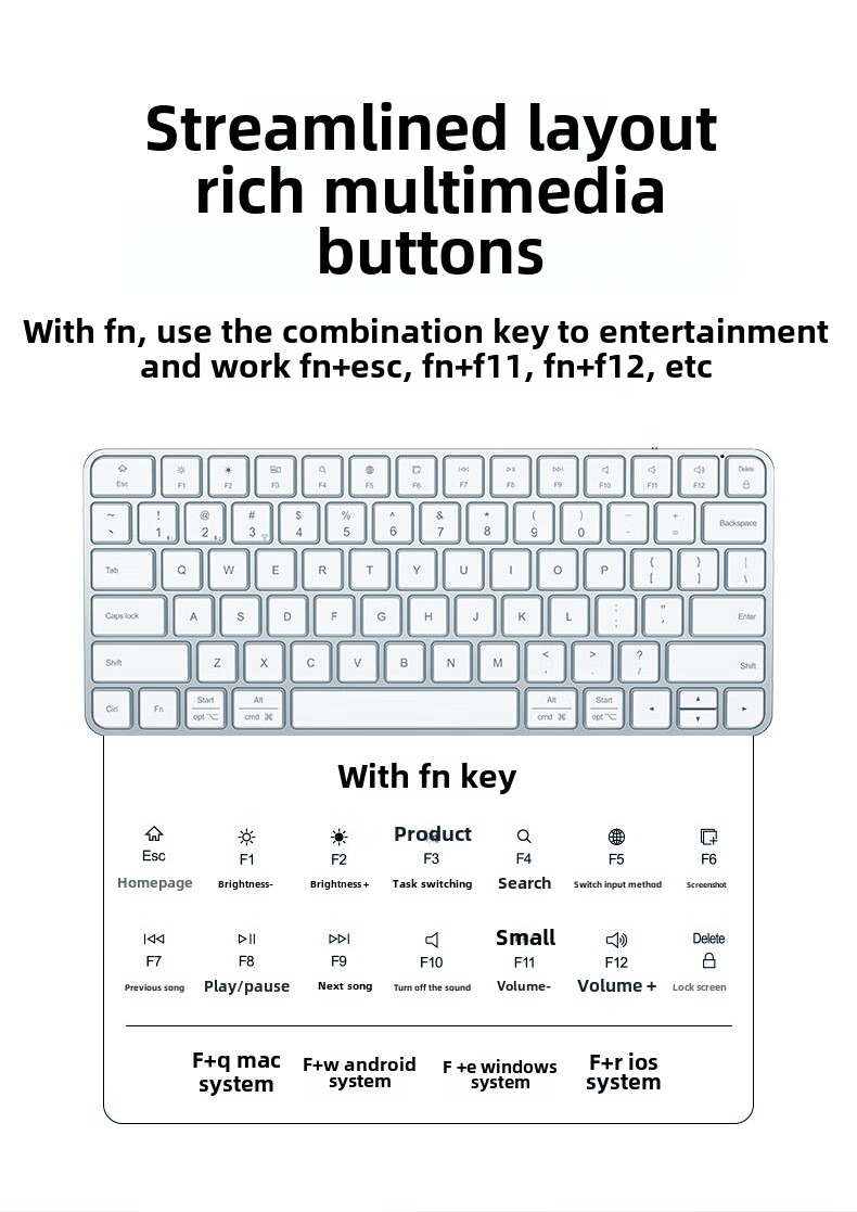 iPad, Bluetooth Tablet, Wireless Keyboard, Portable Thin and Light Keyboard, Silent Keyboard Solid Color Ultra Light Universal