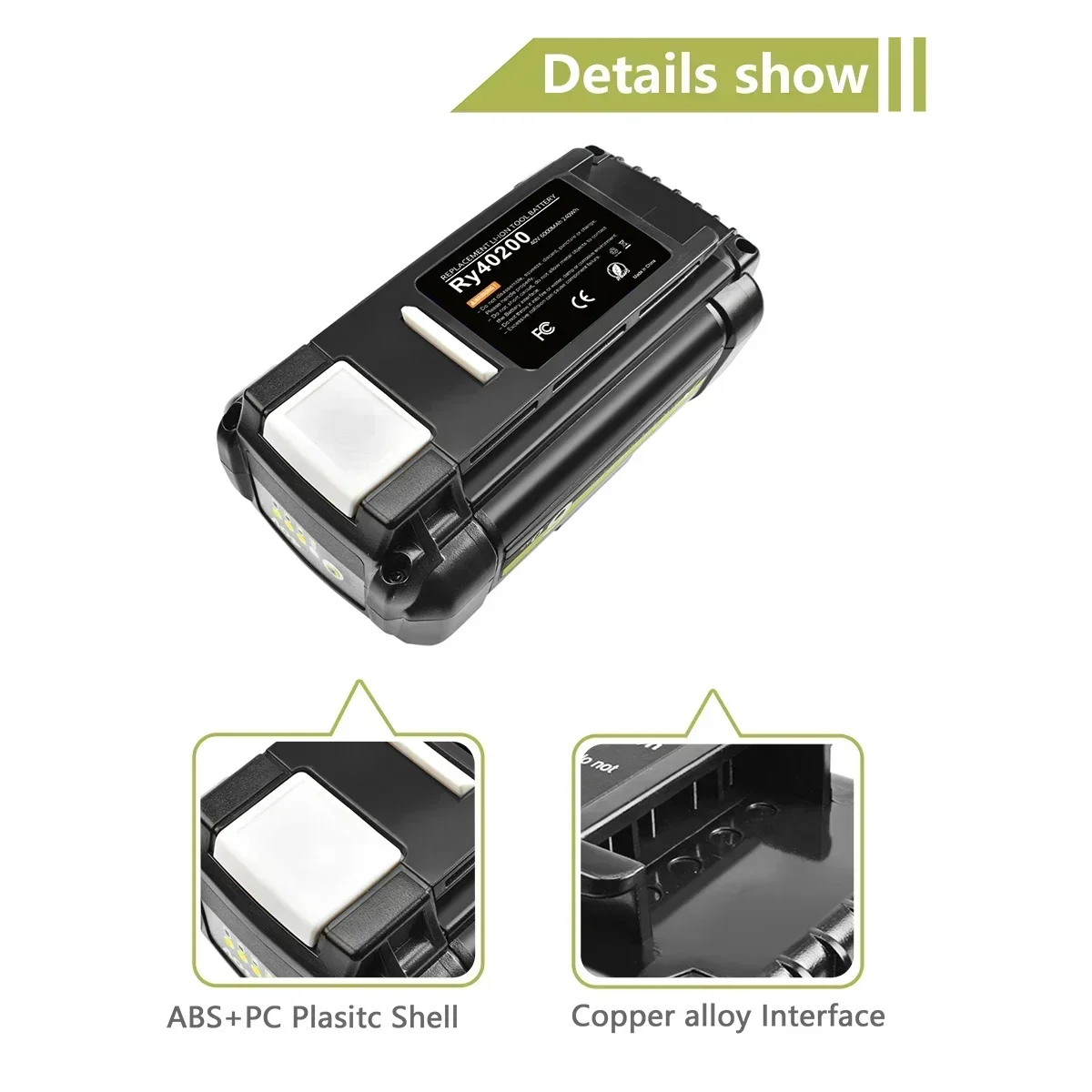 For 40v ryobi 6.0ah li-ion oppladbart batteri for  ry40502 ry40200 40v batterier til trådløse elektroverktøy  op4050 op4026 op40401