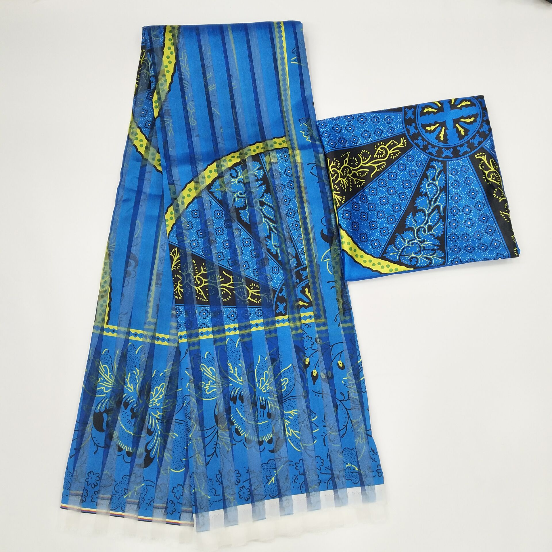 Gahna stil satin silke stof med organza bånd afrikansk voks!  j52501: Blå