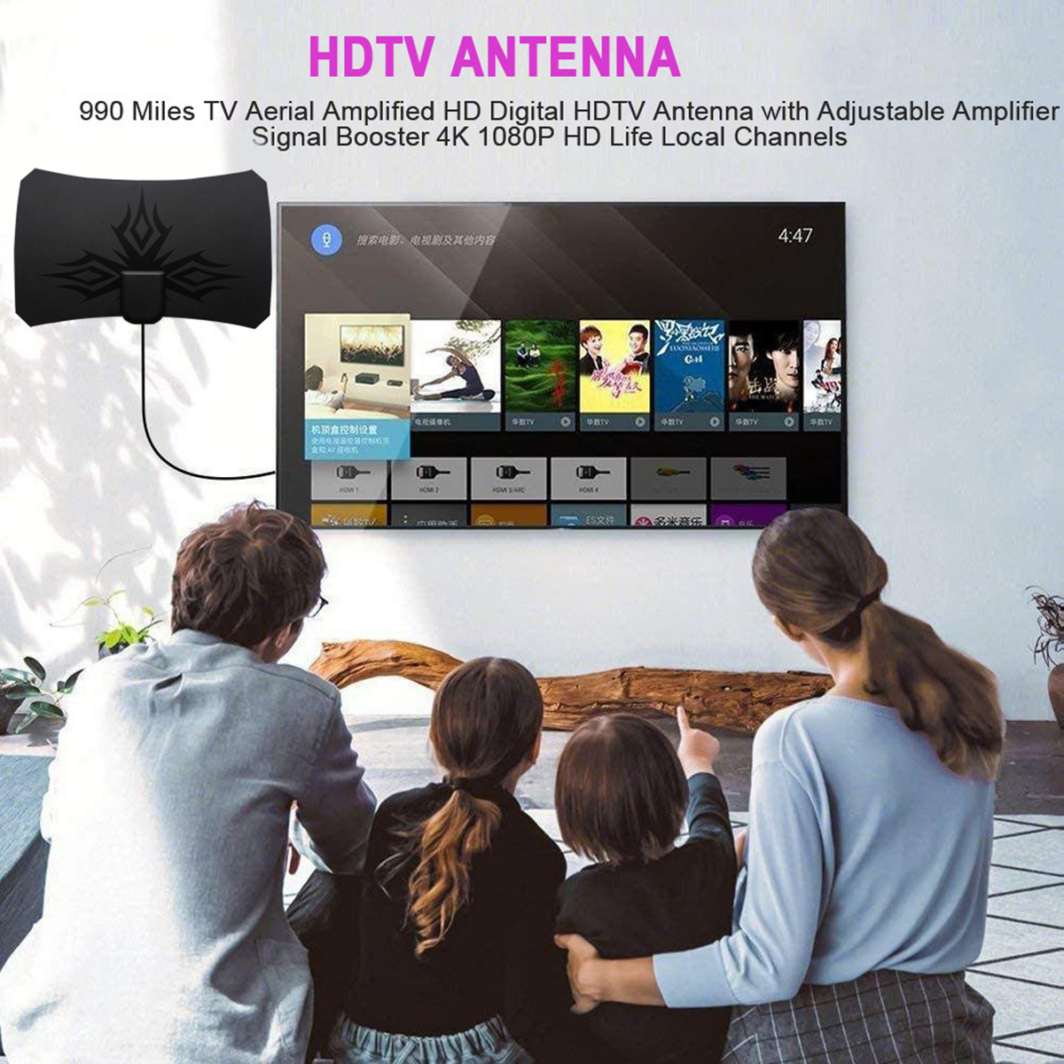 SOONHUA Digitale Indoor HDTV Antenne 1080P TV Antenne 980 Mijl Met Signaal Versterker En Connector TV Antennes