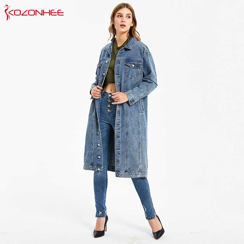 Abrigo vaquero largo para mujer, chaquetas de bolsillo informales, Vintage, azul, a la , #07