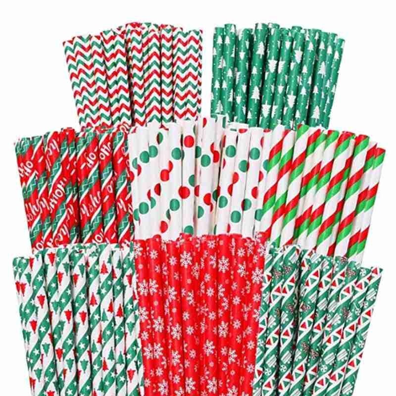 25 stücke Weihnachten Papier Strohhalme Weihnachten Baum Frohe Weihnachten Für Heimat Party Papier Neue Strohhalme Liefert Dekorationen Weihnachten Jahr I3Q1