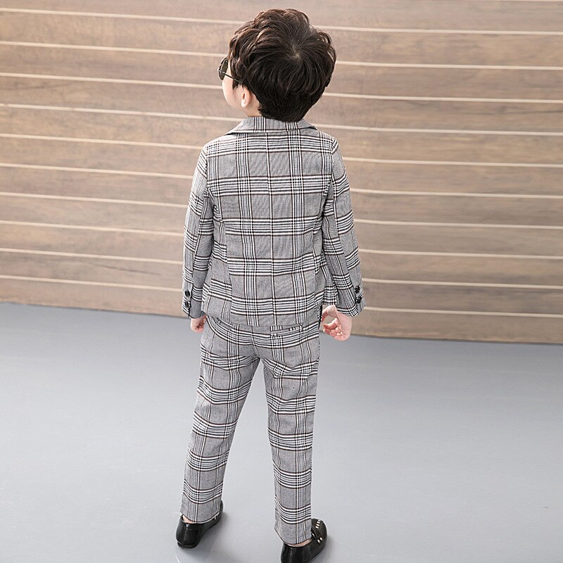 Pak voor Jongen Plaid Pak 3 Stuks Jongen Kind Bruiloft Controles Kinderen Past Formele Kleding Pak Kids 3 pcs (Blazers + Vest + Broek)