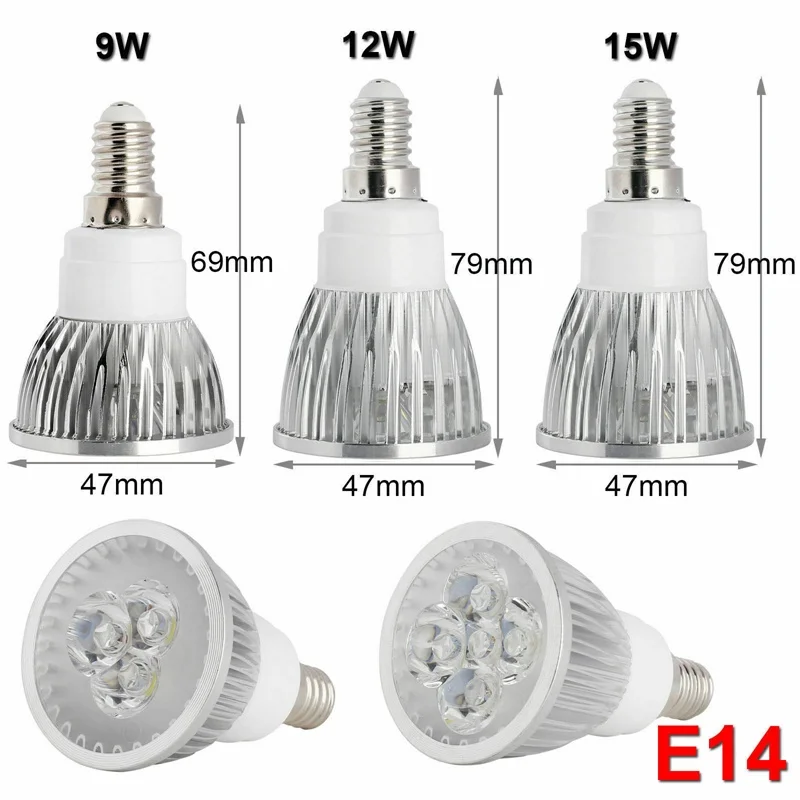 Lámpara LED 9W 12W 15W GU10 MR16 E27 E14 bombilla LED 85-265V foco Led blanco cálido/Netural/frío lámpara LED 110V 220V para el hogar