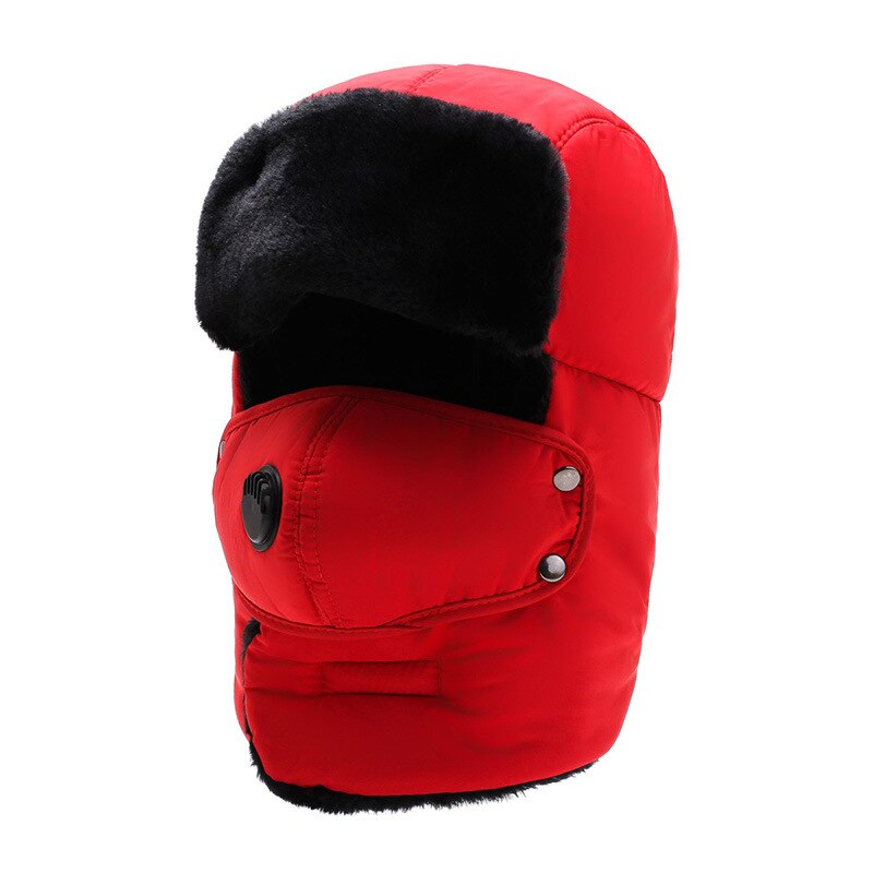 Efterår og vinter maske lei feng hat mænd plus fløjls tyk varm hat udendørs vindtæt cykelhøreværn hat: Rød