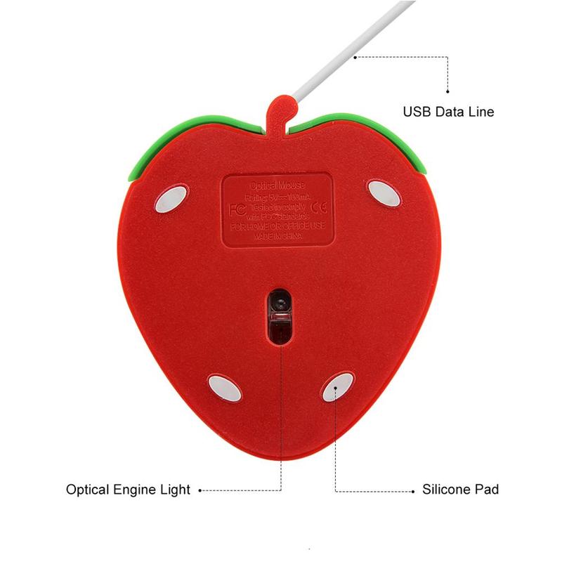 Portable Cute Mini Strawberry Wired Mouse Usb Small Optical PC Computer Mouse 3d Fruit Shape Girl Mice For Office Laptop