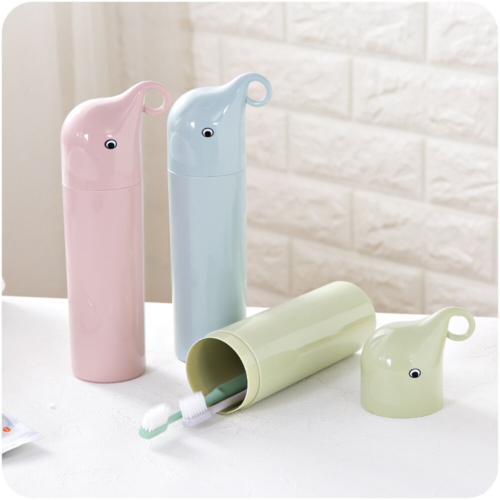 Cute Elephant Portable Toothbrush Storage Box Travel Set Toothpaste Protect Holder Case Traveling Bathroom Tumblers