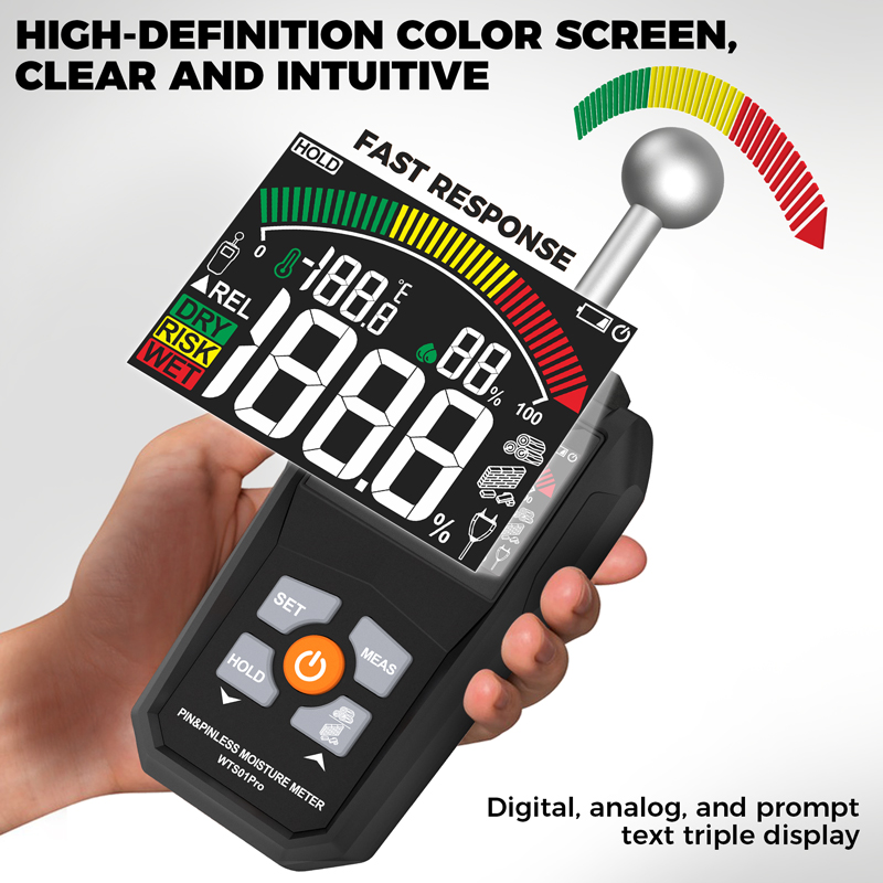 2IN1 Pin & Roestvrij Houtvochttester Houtwerk Digitale Houtvochtigheidstester met LCD-scherm 0 ~ 99,9% Hout Vochtige Houtdetector