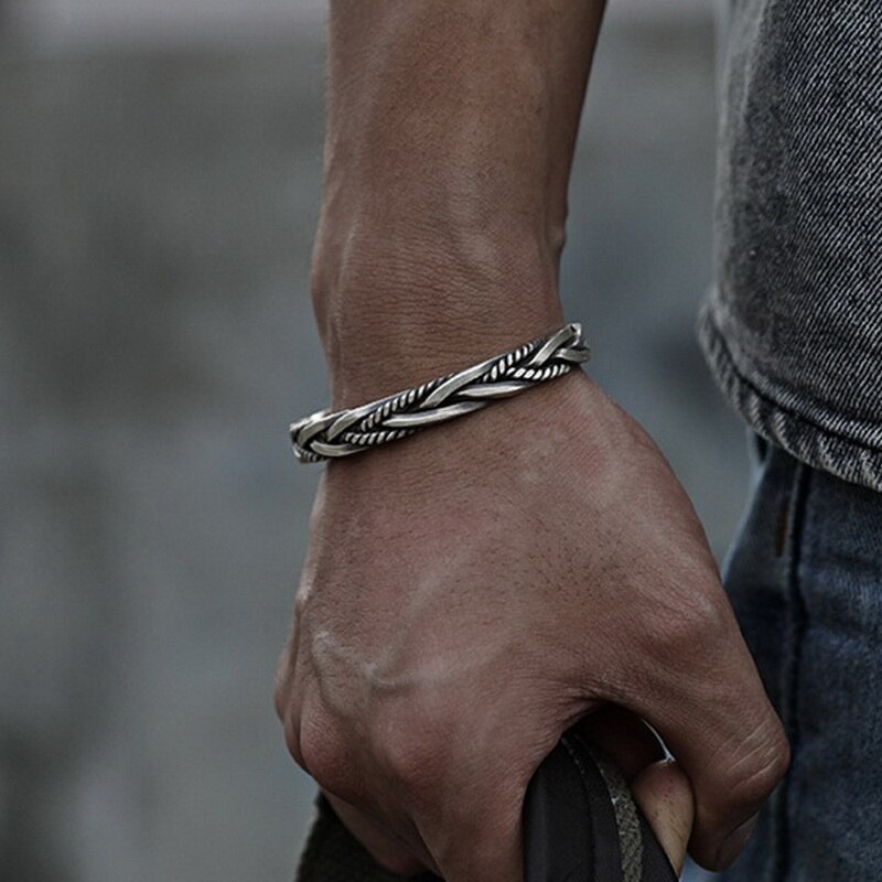 Bracelet torsadé tissé Simple, Vintage, neutre, rétro thaïlandais, couleur argent, Original, fait à la main, exquis, Unique,