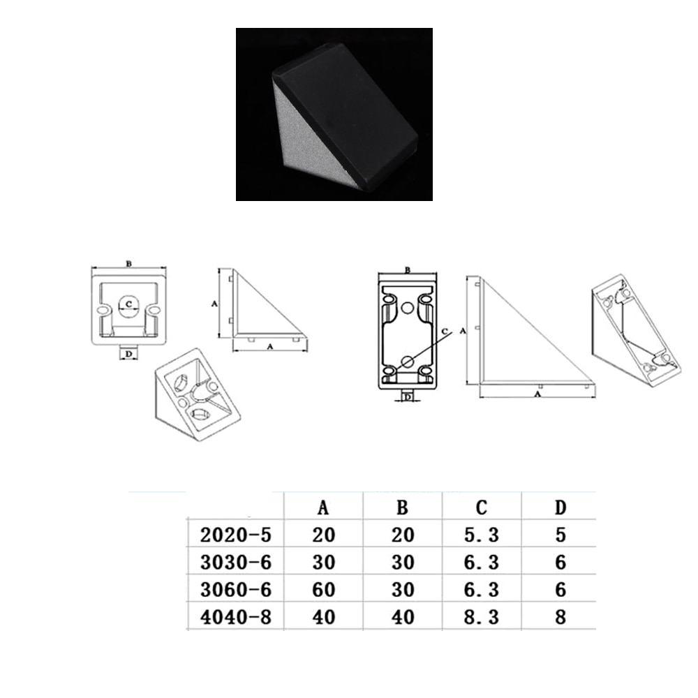 Conector de aluminio con tapa para perfil de aluminio Industrial, accesorio de soporte de esquina, color negro, , 3030, 4040, 10 Uds.