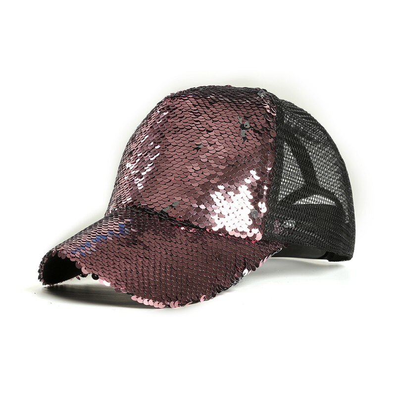Gorra de béisbol con cola de caballo brillante, gorras Snapback de Hip Hop para mujer, sombreros de verano brillantes con lentejuelas, sombreros de malla para exteriores, sombrero de hueso F1 F5: P
