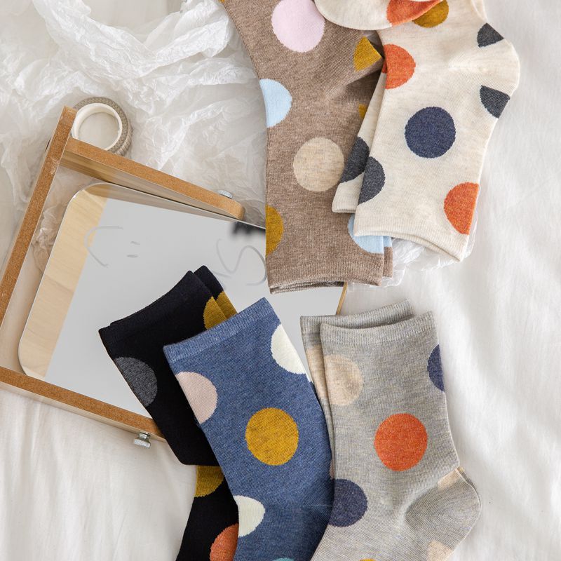 2 Pair/Pack Big Dot Cotton Socks Women Kawaii Women Socks Sweat Autumn and Winter