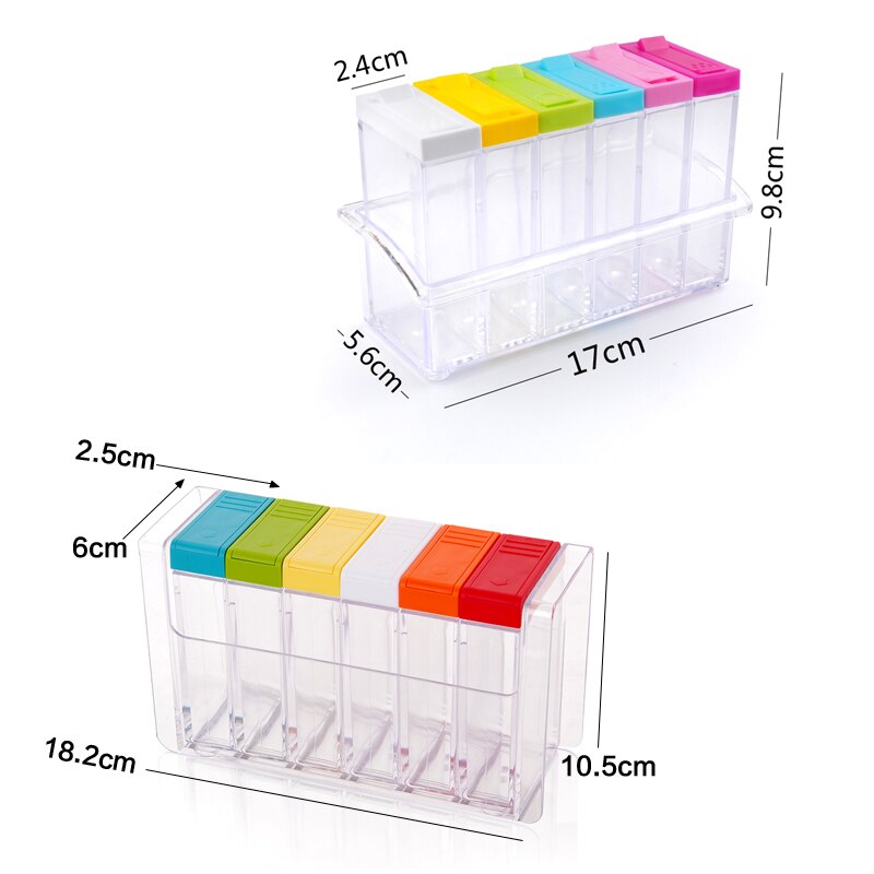 Acryl Transparante Kruidkruik Kleurrijke Deksel Kruiden Doos 6 Stks/set Keuken Gereedschap Zout Kruiderij Cruet Opbergdoos Containers