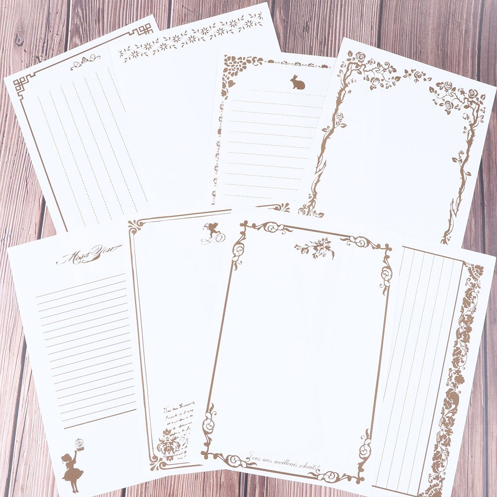 8 Vellen/Set 8 Patronen Vintage Schrijven Brief Papier Briefpapier Papier Pad Note Brief Set Creatieve Briefhoofd: beige