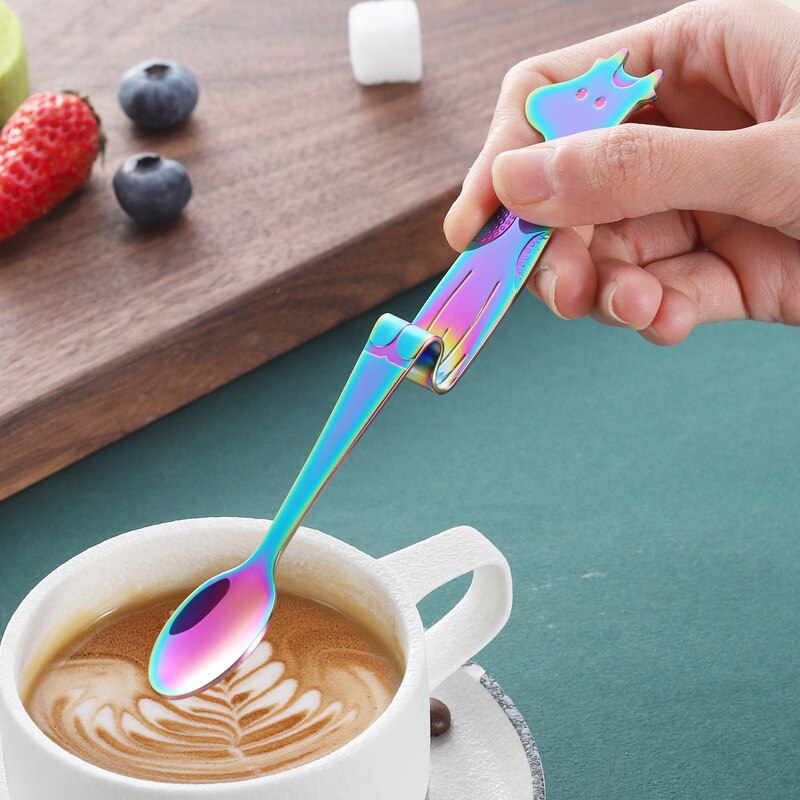 3pcs set, colorful stainless steel coffee spoons, deer family , Christmas deer family tea spoon, hang-on cute funny spoon