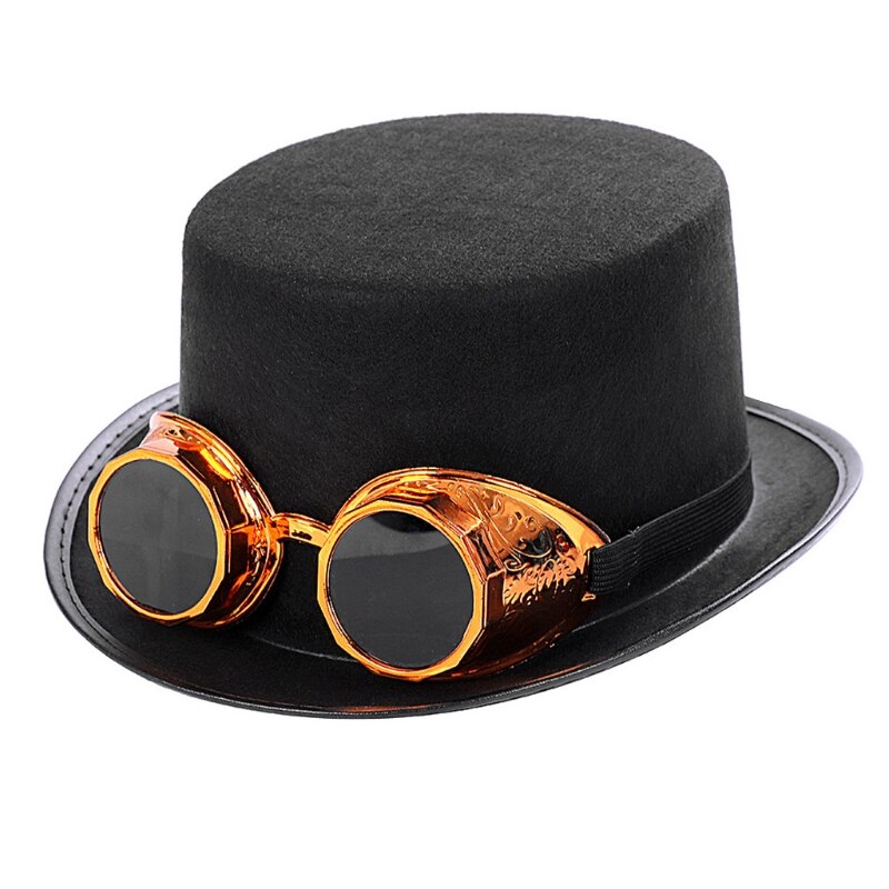 Chapeau gothique style Steampunk victorien avec lunettes détachables, casquette de Jazz en plastique Non tissé, Costume de carnaval Cosplay d&#39;halloween