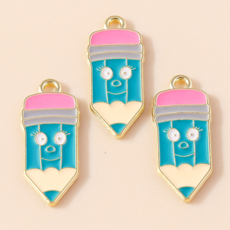 10 Uds. De dijes esmaltados para ceremonia de graduación, profesora, estudiante, mortero, collares, pendientes, accesorios para hacer joyería DIY: Chapado en zinc blanco y azul