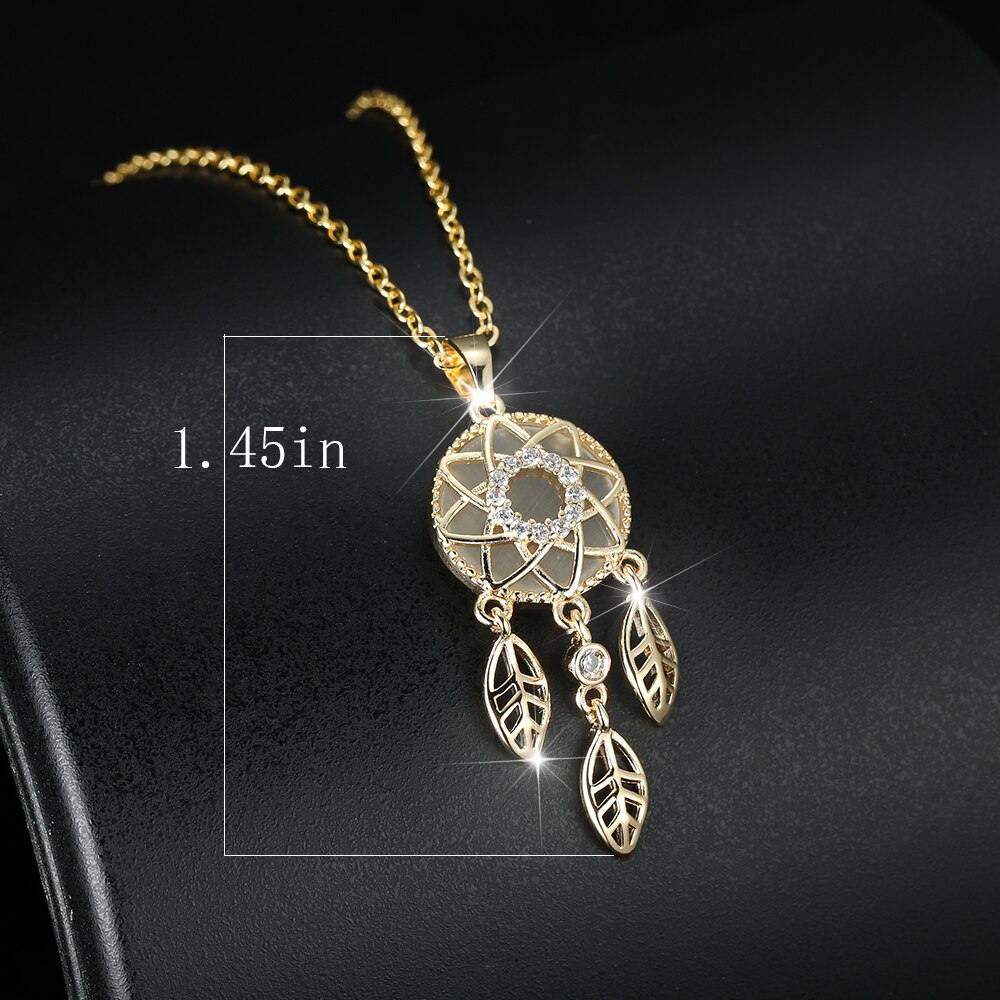 Traumfänger-halskette für damen, goldfarben, mit hohler blattquaste, zartes schmuckstück