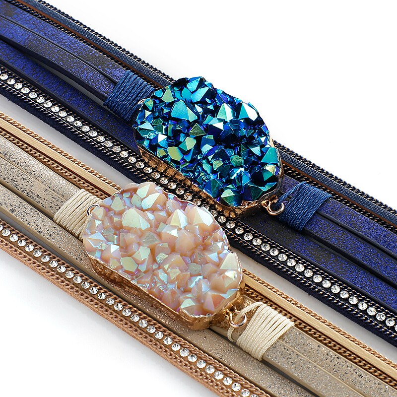Amorcome-Pulseras de cuero redondas de resina para mujer, brazaletes bohemios multicapa, joyería, dijes,