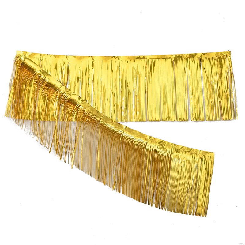 2.75M Foil Tinsel Banner Party Decorations Anniversaire Wedding Decoration Birthday Party Backdrop Easter Tassel Foil Curtain: Gold