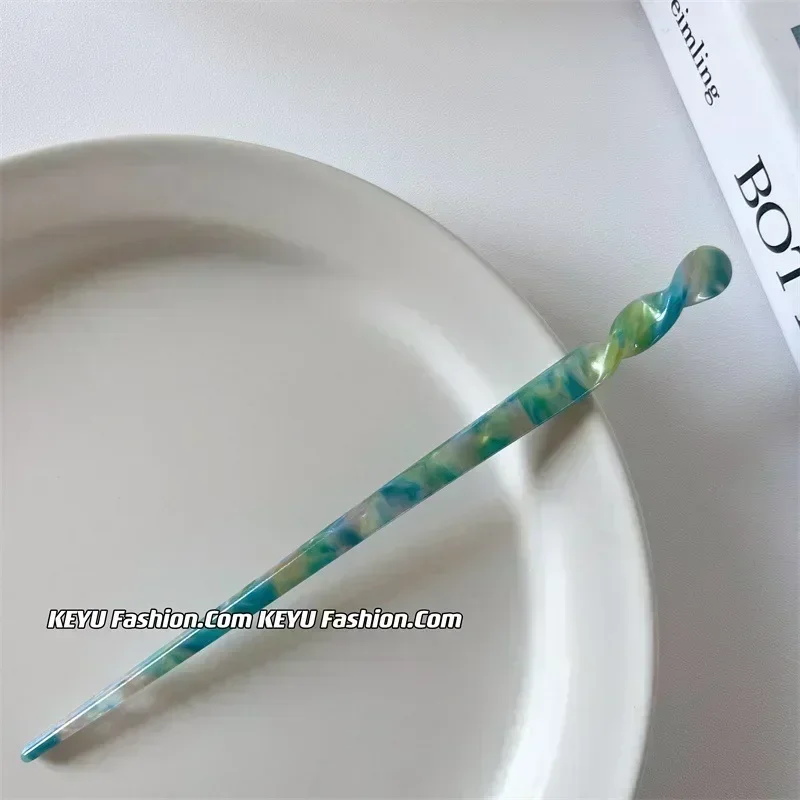 Palillos para el cabello de estilo chino para mujer, palillos de acetato Vintage, horquillas, Clips, joyería de boda, accesorios de estilismo de belleza para niña: Blue