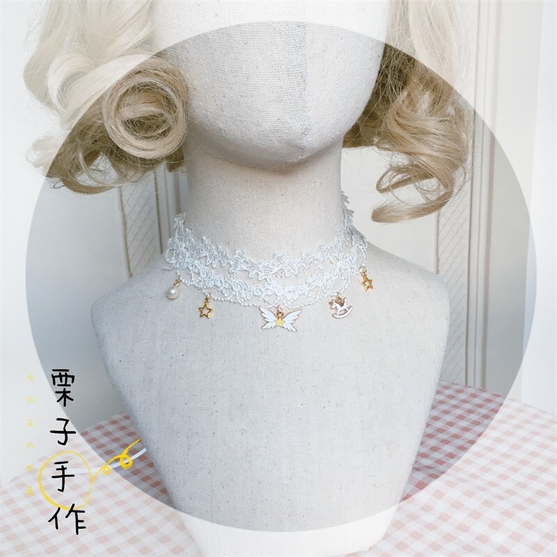 Dejlig lolita pige sød blonde sløjfe halskæde kvinder bånd kæde vedhæng krave halsbånd choker prinsesse håndlavet: Stil 03