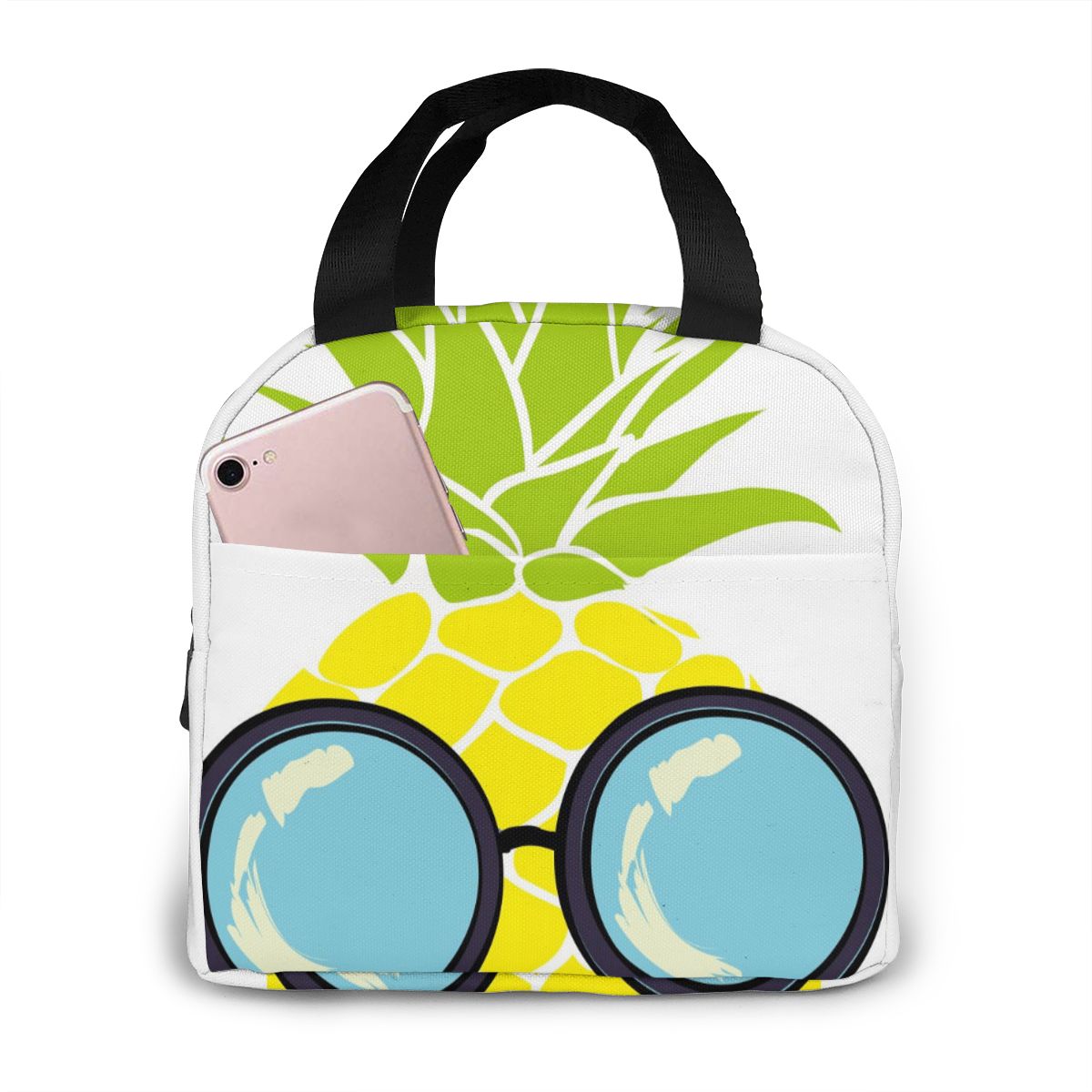 Gold Pineapple Pattern Lunch Bag Portable Insulated Thermal Cooler Bento Lunch Box Tote Picnic Storage Bag Pouch: Black 5