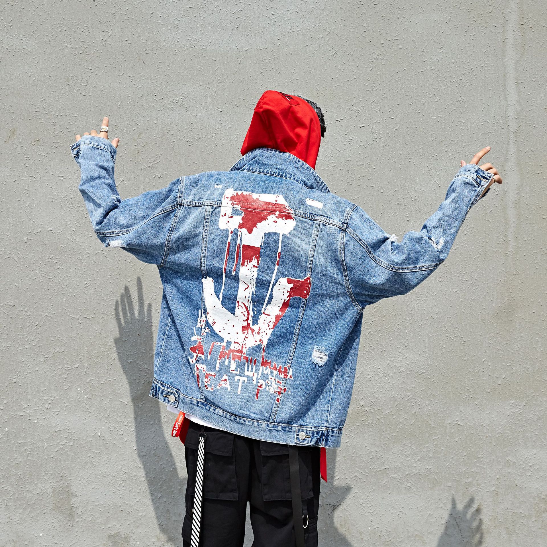 Men's Hip Hop Denim Jacket Painted Ripped Denim Jacket Spring Autumn Coat Streetwear for Men Clothes