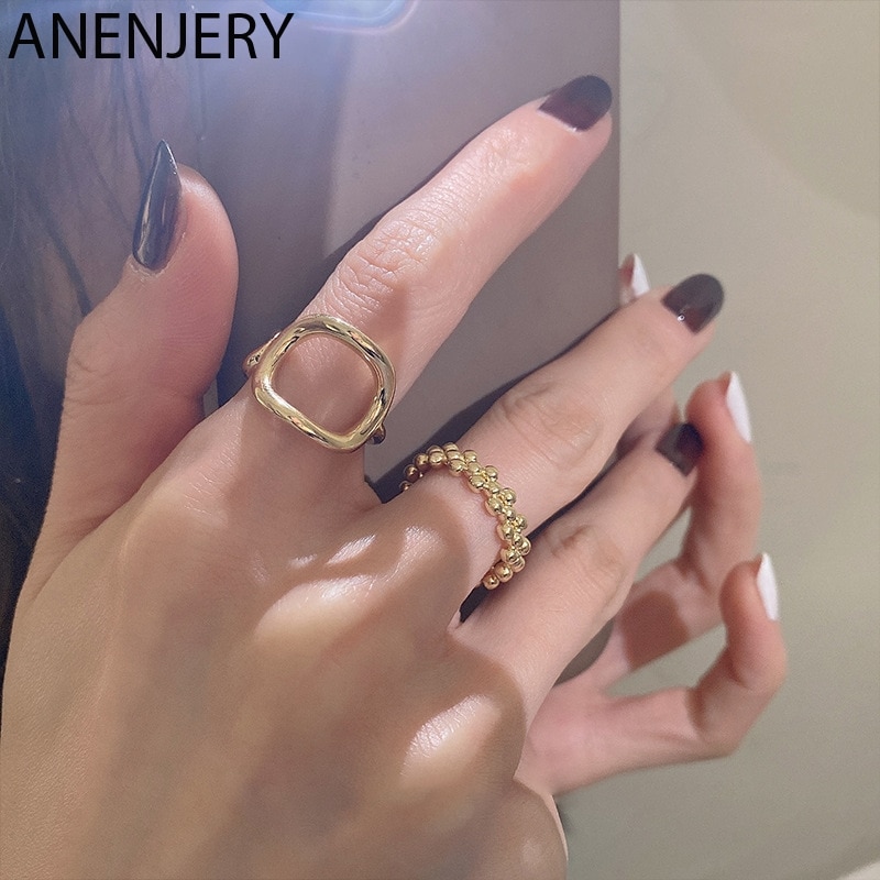 ANENJERY 925 Sterling Silber Metall Öffnen Index Finger Ringe Für Frauen Nische Persönlichkeit Goldene Ringe