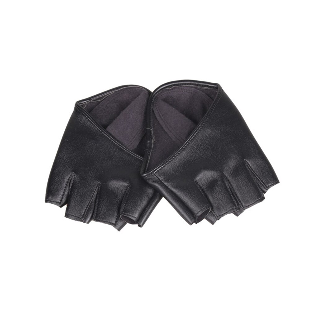 Guantes de cuero de imitación para hombre y mujer, guantes de cinco dedos, media palma, accesorios de disfraces: Black