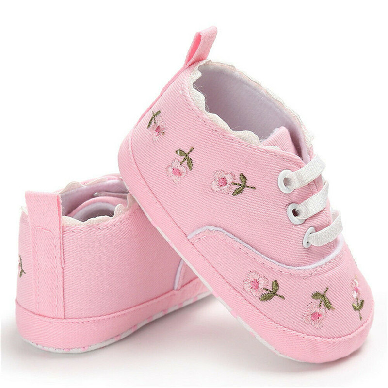 0-18M Baby Shoes Baby Girl Embroidery Flower Soft Sole Crib Shoes Toddler Summer Princess First Walkers Kid Causal Shoes: Pink / 7-12 Months