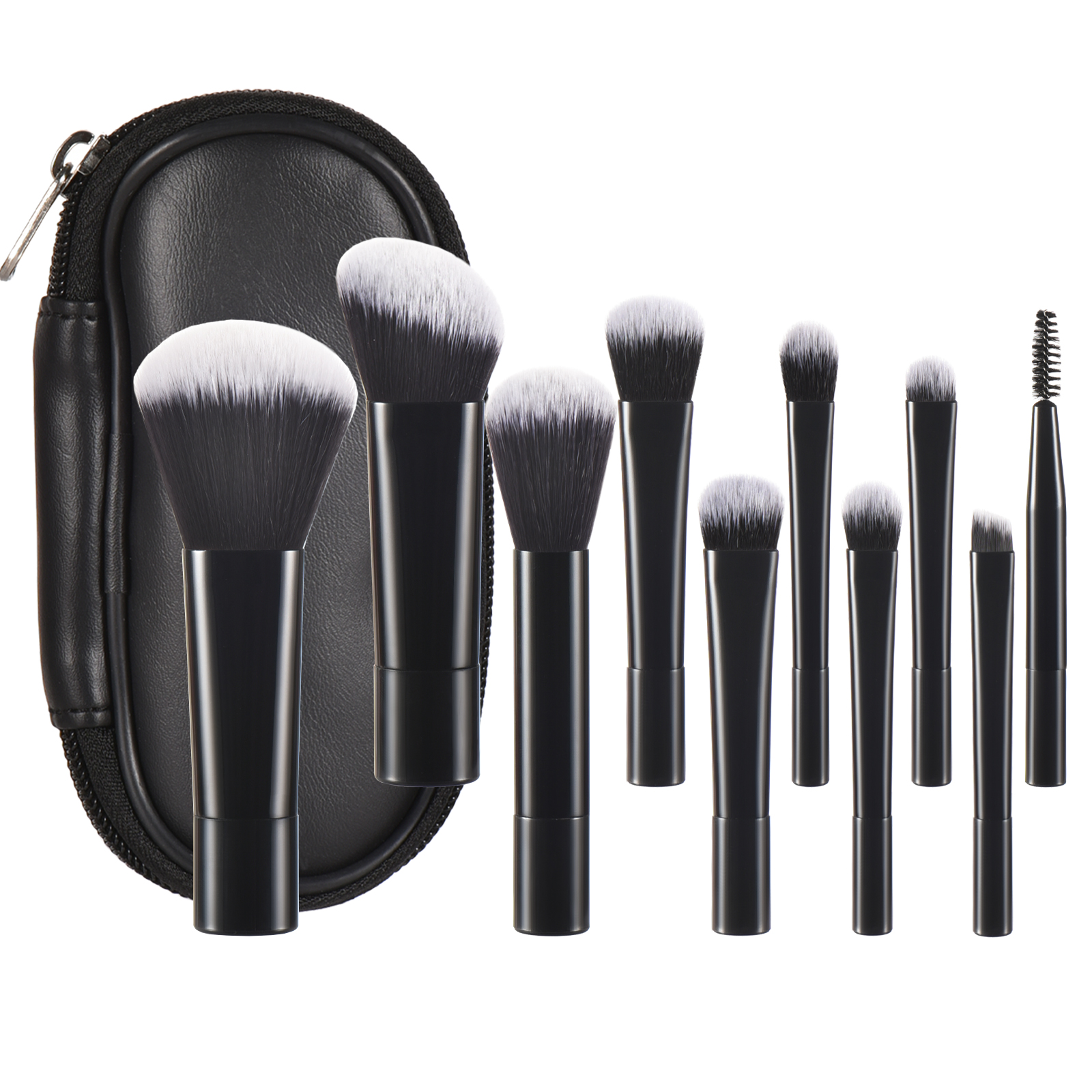10 Mini brocha de maquillaje negra, herramienta de maquillaje portátil de viaje, esponja de maquillaje, brocha de palma, juego de herramientas de maquillaje: Chocolate
