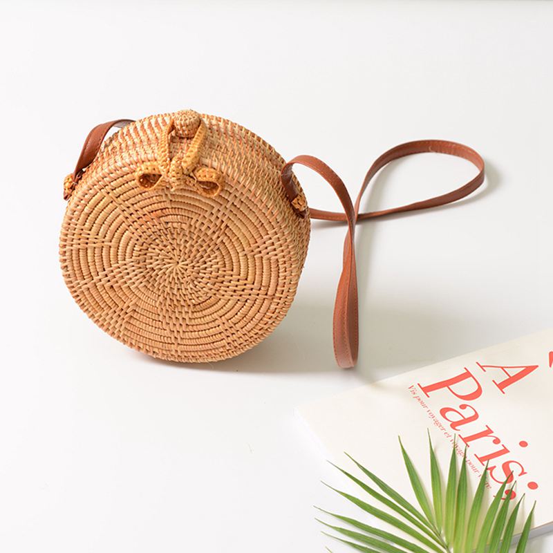 Bolso bandolera de mujer de Bali Ata ratán tejido, bolso de mano con broche de lazo, de estrella