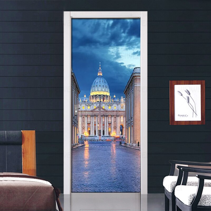 Beautiful Roman Architecture Castle Photo Door Sticker PVC Self-adhesive Wallpaper For Living Room Bedroom Door Home Decor Mural