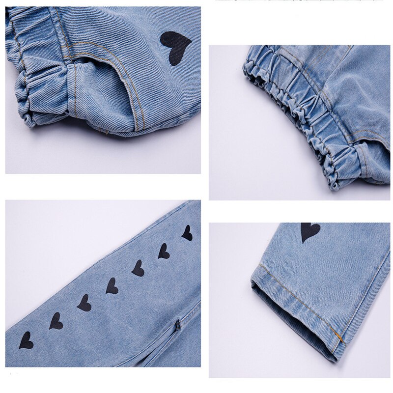 Jean imprimé cœur pour adolescentes, pantalon décontracté, taille élastique, printemps automne, 6 8 10 12 14,