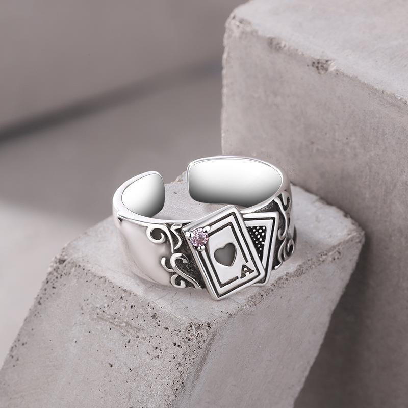Vintage Opening Rings For Women Men Playing Card Finger Stainless Steel Lucky Poker Ring Party Jewelry: Pink