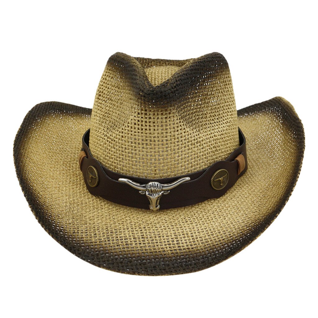 Mannen Vrouwen Retro Western Cowboy Hoed Rijden Lederen Riem Brede Rand Cap Hoed En # XB20: Khaki 