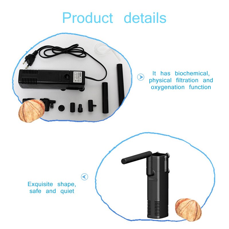 1000L 3 In 1 Aquarium Filter Fish Tank Power Internal Filter Pump Biological Spray Flow Filters Vertical Submersible Pump