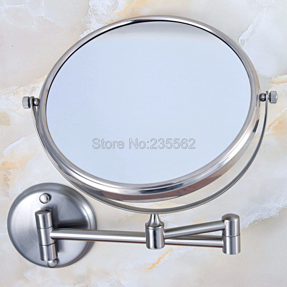 Brushed Nickel Folding Dual Arm Extend Bathroom Makeup mirrors 1:1 and 1:3 magnifier Cosmetic Bathroom Wall Mirror Lba636