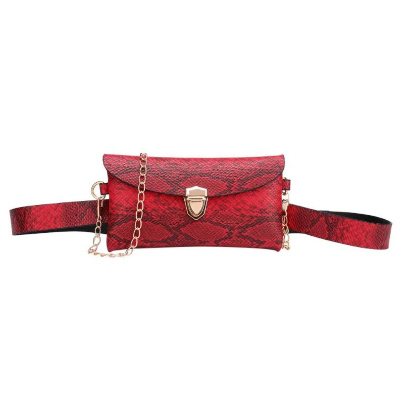 Chain Waist Bags Women PU Leather Fanny Packs Shoulder Bag Phone Pouch Snake Print Belt Bag Wallet Purse for Ladies: Wine Red