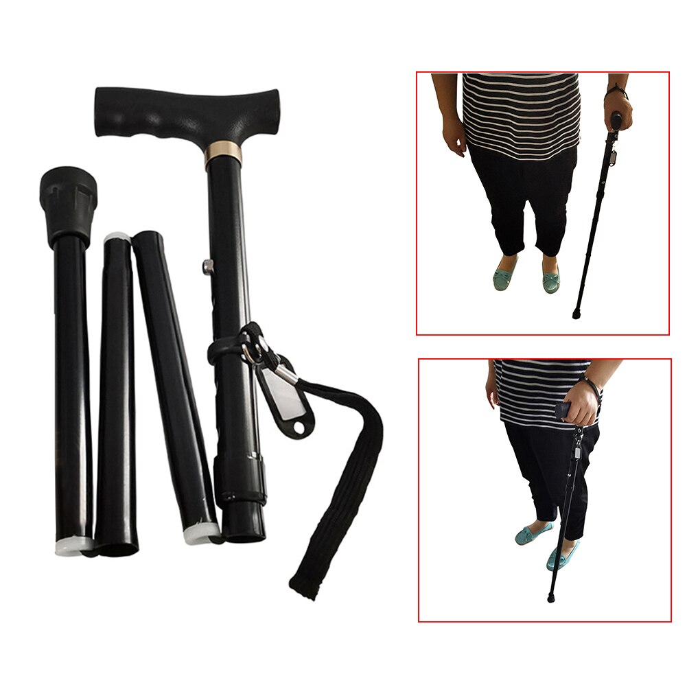 Anti-slip Portable Outdoor Camping Hiking For Elder Aluminium Alloy Multifunction Five Section Telescopic Folding Walking Stick
