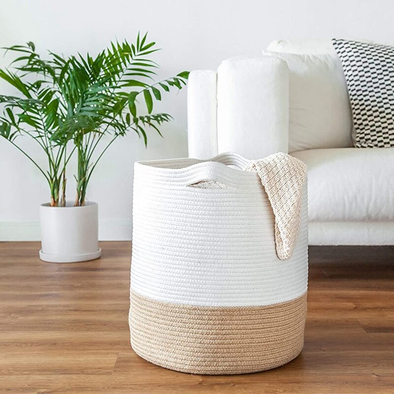 Katoenen Touw Mand, Geweven Opslag Mand En Deken Mand, 41X45cm Decoratieve Mand Voor Speelgoed, wasmand Met Handvat