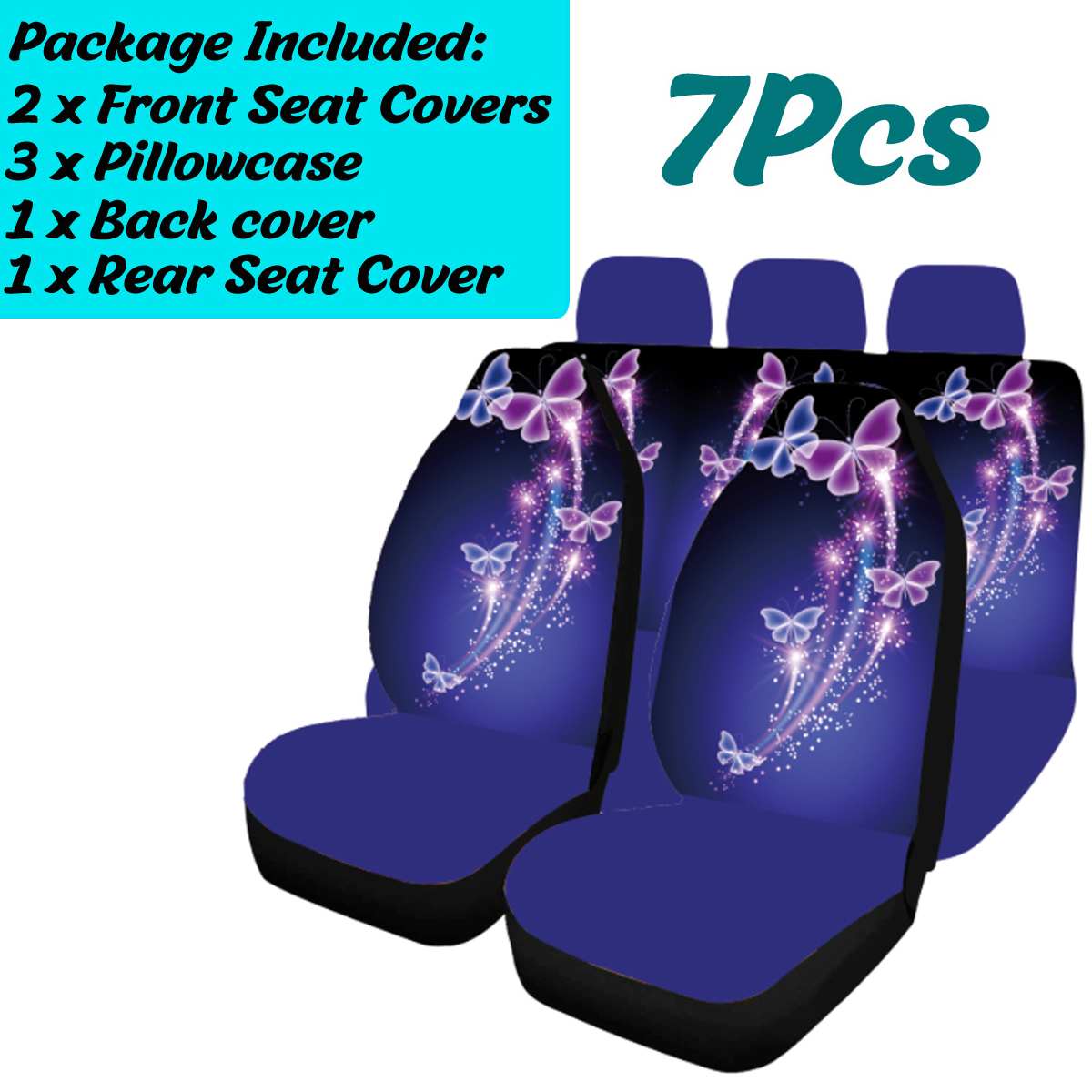 2/7Pcs Full Set Car Seat Covers Universal Butterfly Print Waterproof Seat Cushion Protector Set Van Auto Interior Accessories: 7pcs